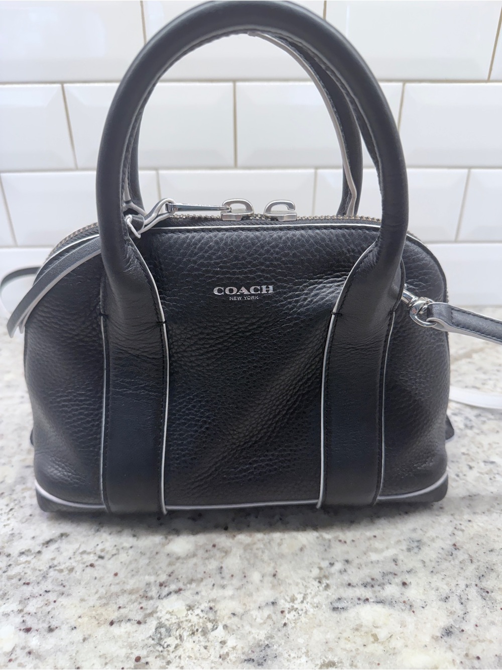 Coach Black Pebbled Leather Dome Satchel with Silver Hardware